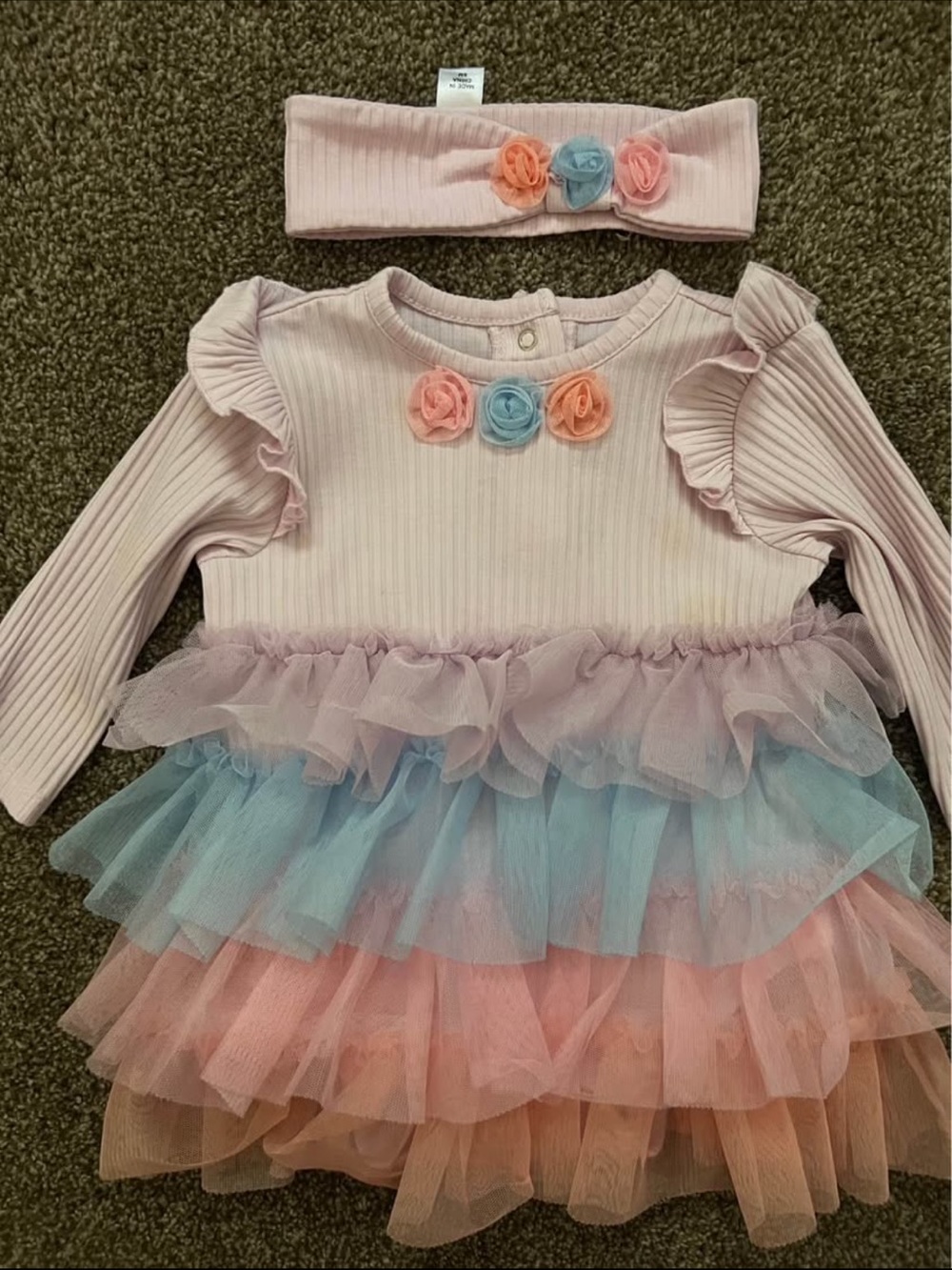 Pink Pastel Ruffle Tulle Baby Girl Dress with Headband
